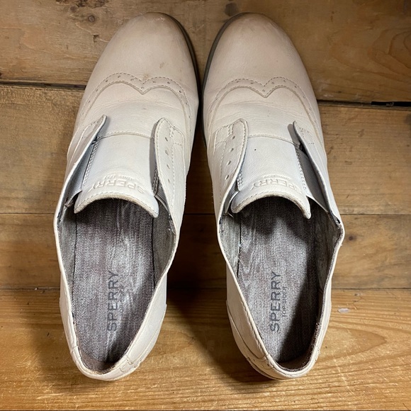 Sperry Victory Gill Beige Suede Leather Oxford Women’s Slip On Wingtips - Picture 5 of 8